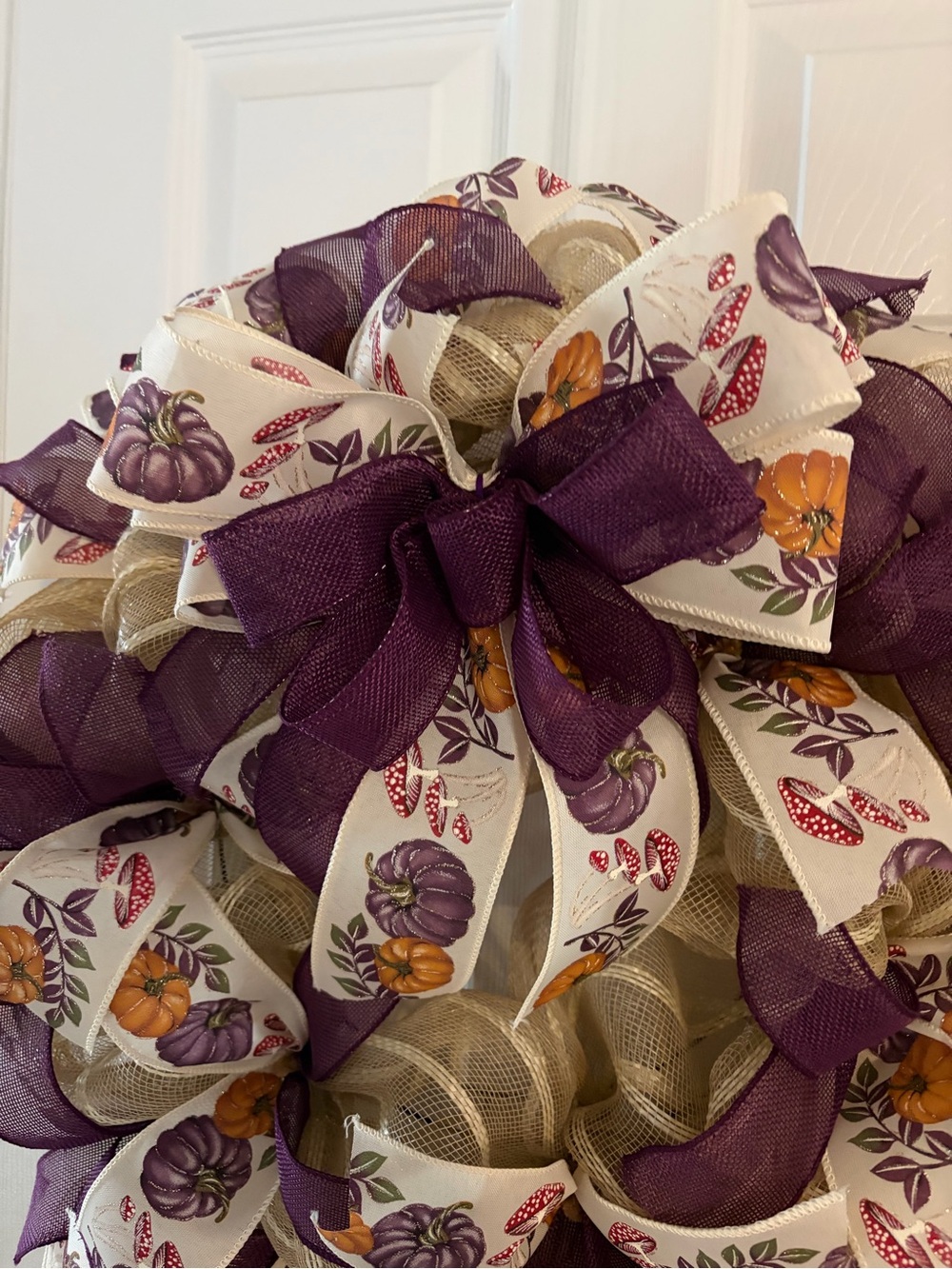 Autumn Harvest Purple & Cream Decorative Holiday Wreath - Picture 3 of 4